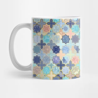 Cream, Navy and Aqua Geometric Tile Pattern Mug